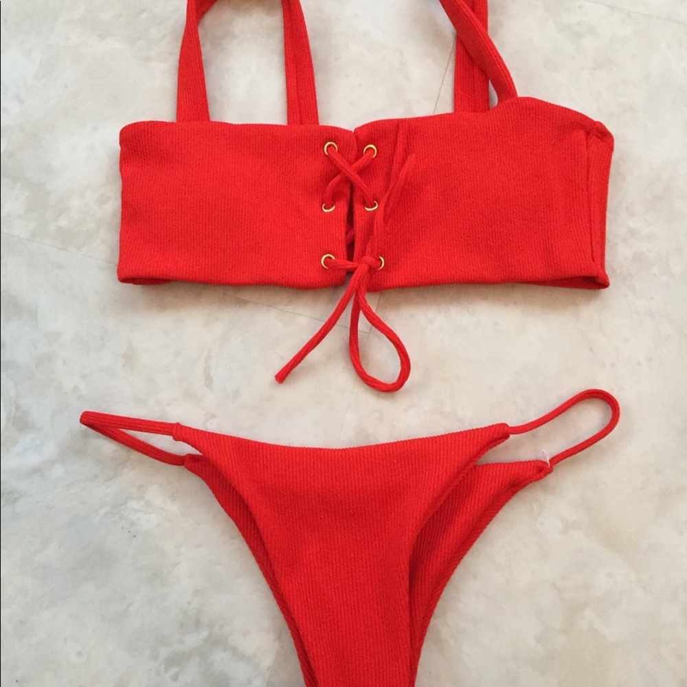 Candy Red Lace Up Bikini